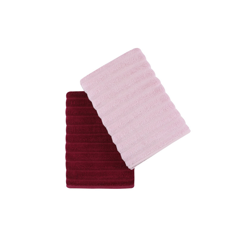 Ensemble de 2 essuie-mains 100% coton 2 pièces, Cerise / rose