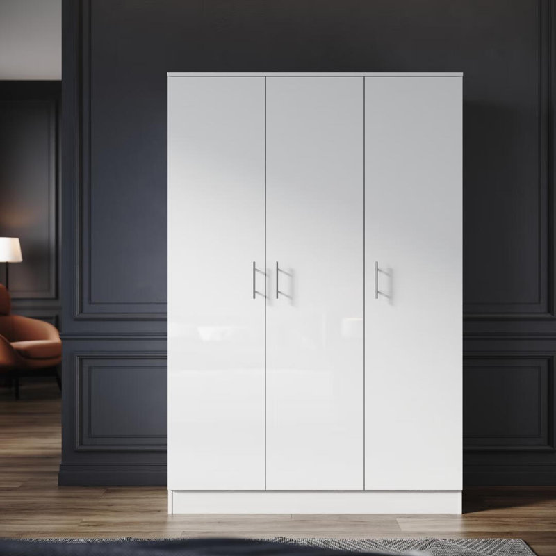 Shivom 3 Door Manufactured Wood Wardrobe, White