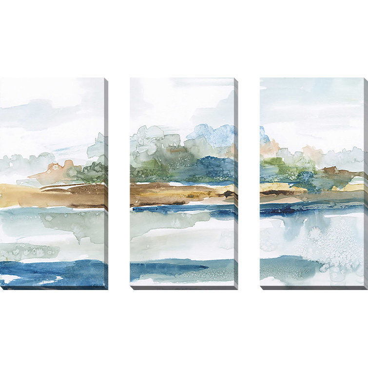 Winston Porter Blue Solace On Canvas 3 Pieces Painting | Wayfair