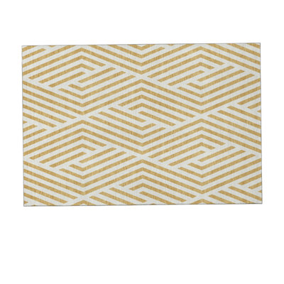 8' X 10' Gold And Ivory Geometric Washable Area Rug With UV Protection