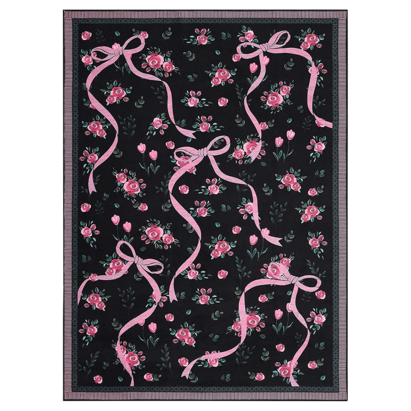 Tapis de salle à manger Bowknot, Black, Rectangle 5' x 7'