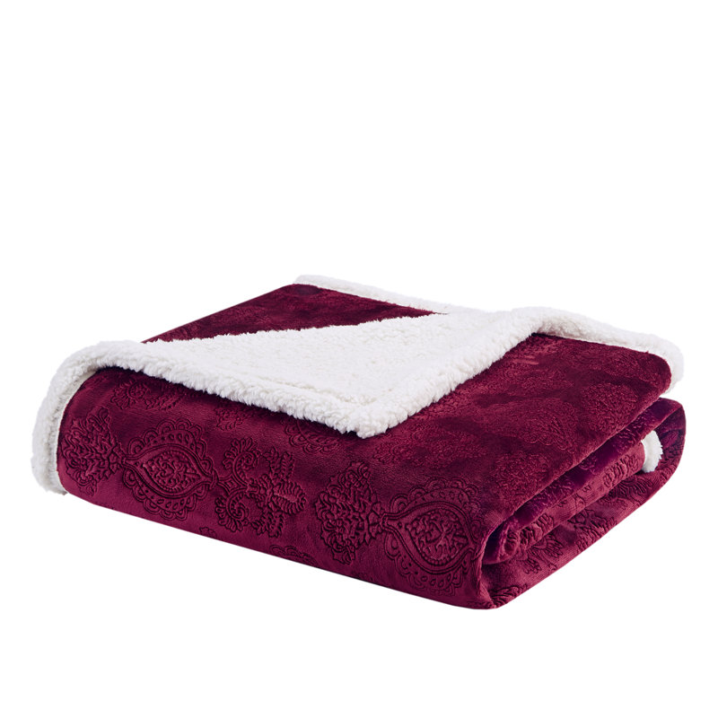 Jeté en peluche texturé Elma, Bourgogne
