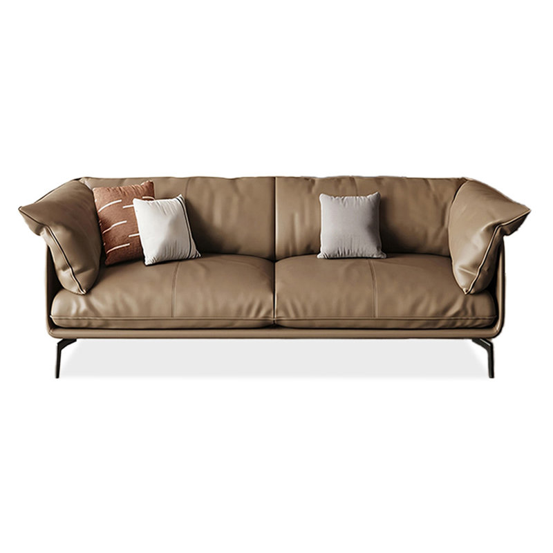 Causeuse coussin en cuir véritable Coffee, 35.43" H x 70.87" W x 37.4" D