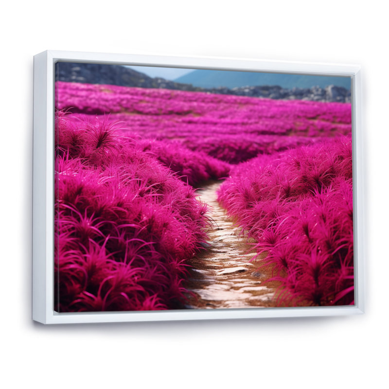 Fushia Blooming Abstraction II - art mural floral, Cadre flottant blanc, H 12 po x l 20 po x P 1,5 po