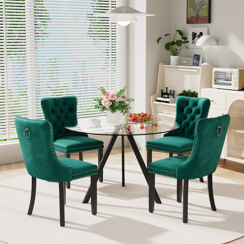 5-Piece Pedestal Dining Set, Green, 30" H x 39" W x 39" D