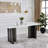 69.30 Inch Rectangular Dining Table,Tempered Glass With Marble Texture Tabletop, Matte Brushed Table Legs