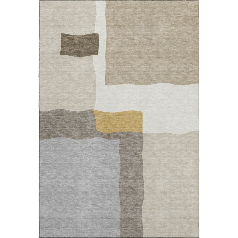 Premium Machine Washable Mayfield AMF2400 Geometric Rug, Beige, 10' x 14'