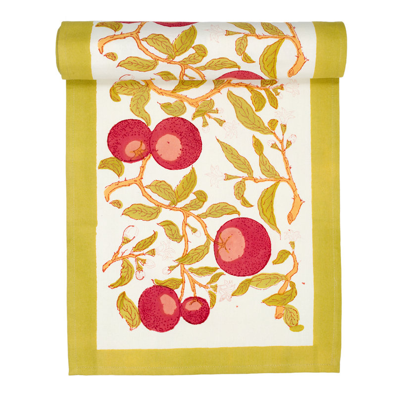 Orange Tree Table Runner - Red Green, 90" L x 16" W