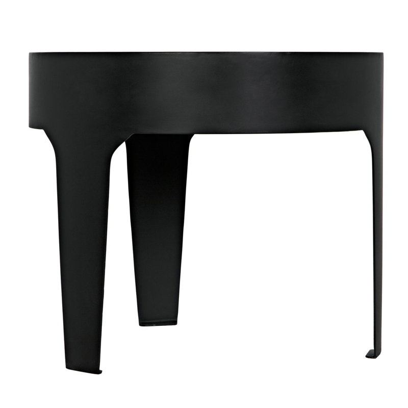 Noir Classic Round 24" Stone and Metal End Table
