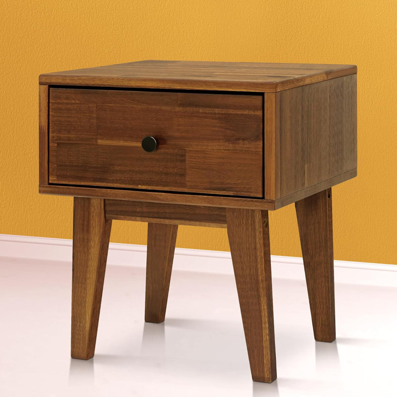 Table de chevet scandinave en bois massif avec tiroir Sofia, Brun