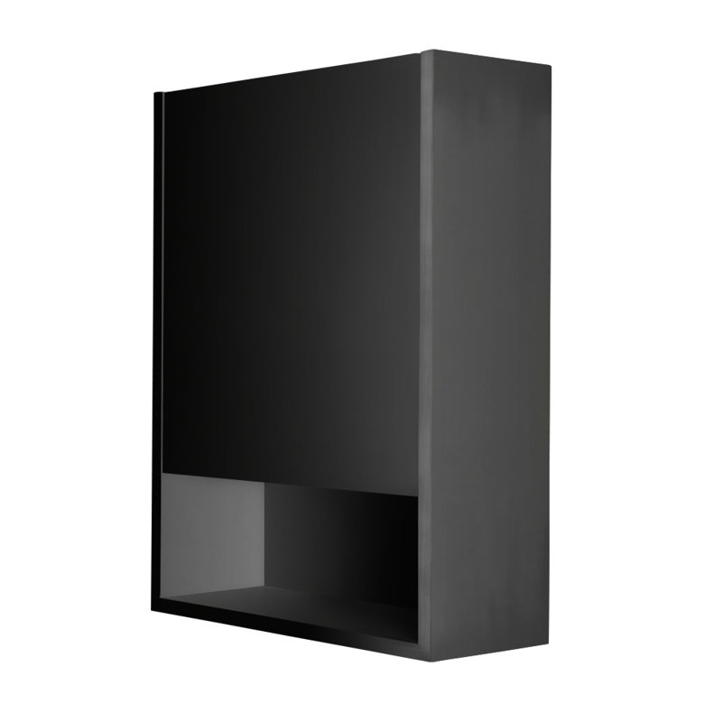 Kubista 18'' W Mirrored Medicine Cabinet, Left Hinge, Gloss Black