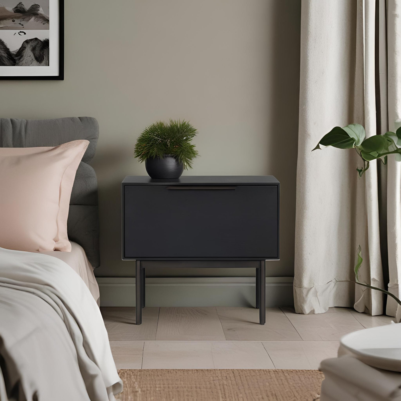 Ellis Mahogany Nightstand, Black