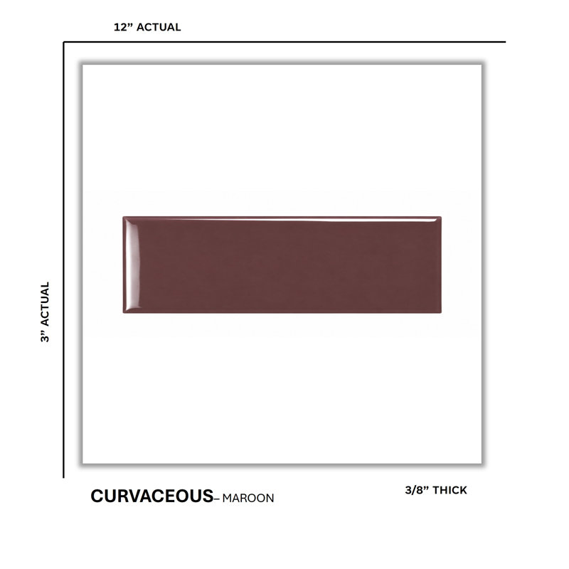 Curvaceous 3" x 12" Ceramic Wall Tile, Maroon