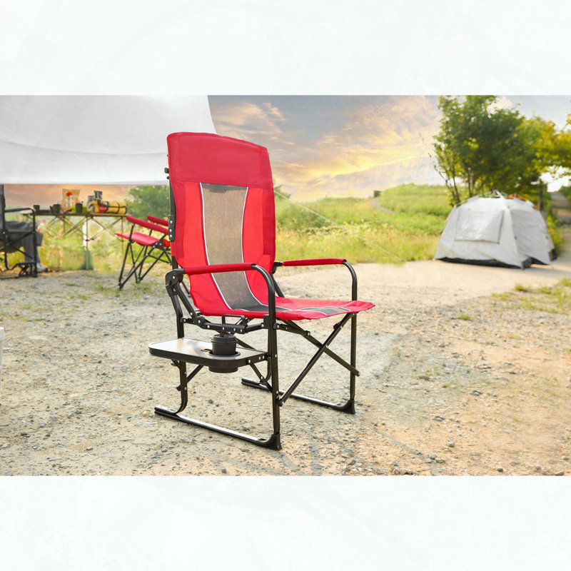 Heavy Duty Oversized Director''s Chair – Portable Folding with Side Table & Cup Holder, Red, Red