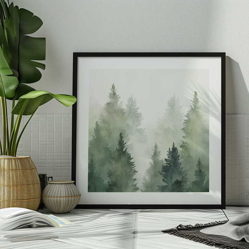 Green Haze Woodland III, Cadre en zinc patiné, H 13,75 po x l 13,75 po