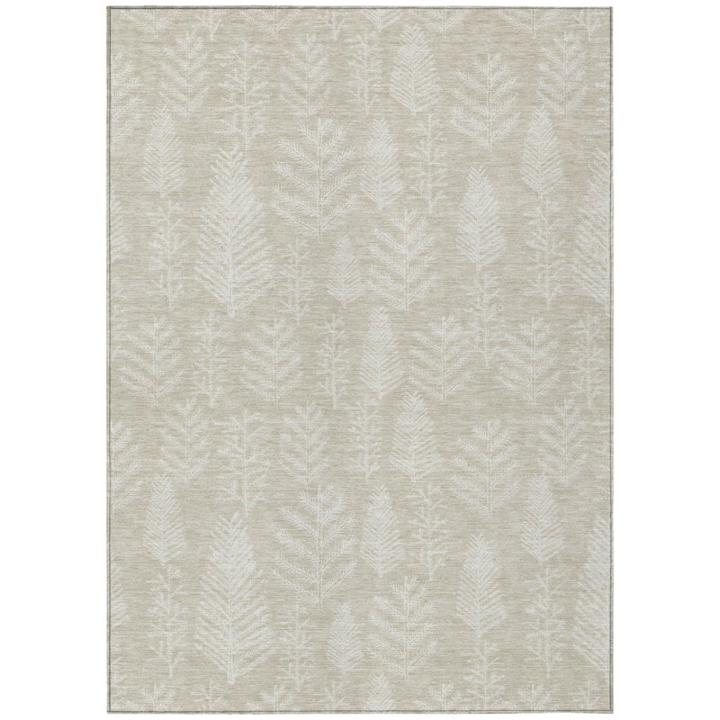 Tapis intérieur/extérieur lavable, beige et ivoire, motif d'arbre, 90 x 150 cm