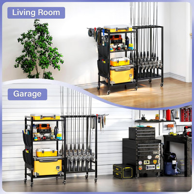 16-Rod Fishing Rod Holder for Garage, Fishing Pole Rack Cart Fit All Fishing Rods