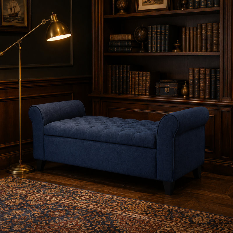 Banc de rangement en tissu Bridgemon, Bleu marine