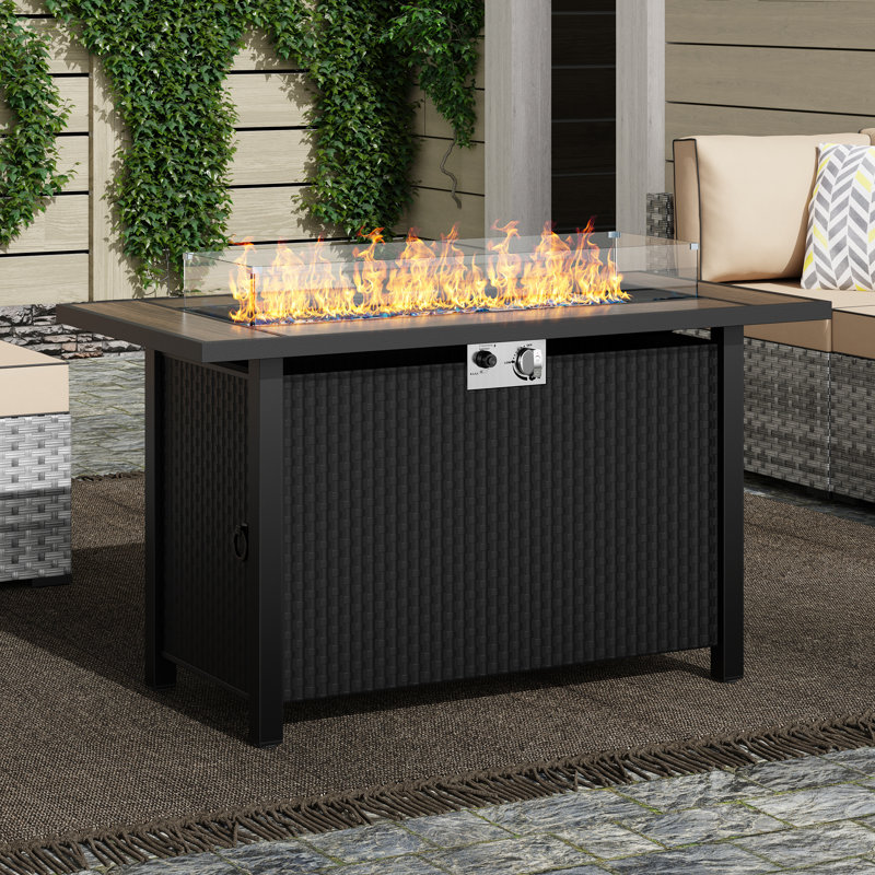 Table de foyer extérieur au propane avec couvercle, 62 cm (H) x 114 cm (L), Noyer / noir
