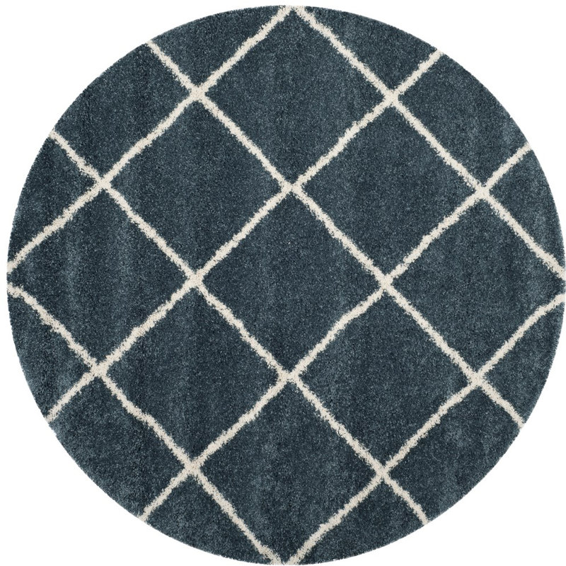 Humberto Hudson Shag Performance Geometric Rug, Round 5'3", Slate Blue/Ivory