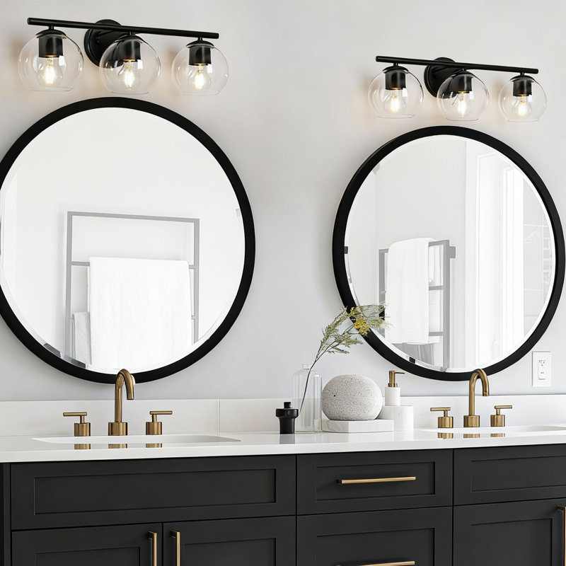 3-Light Black Globe Bathroom Vanity Light Dimmable