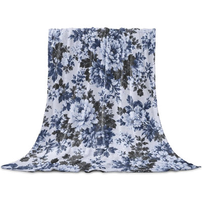 Jeté pour canapé Botanical Flowers, couverture en flanelle douce et légère en flanelle à motif floral à feuilles florales bleues, couvertures en microfibre toutes saisons pour le bureau du canapé-lit, 60 x 80 po
