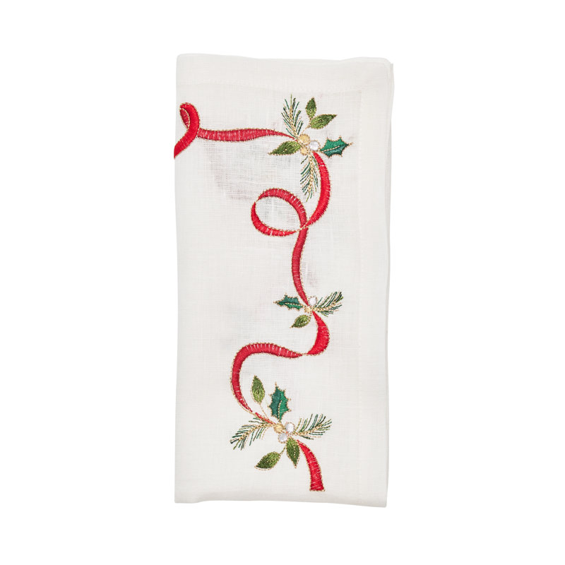 Xmas Ribbon Napkin, White/Red/Green