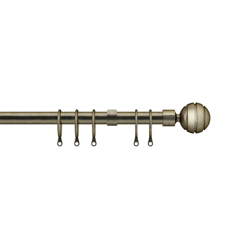 Adjustable Single Curtain Pole, 5cm H x 314cm W x 9.5cm D, Antique Brass