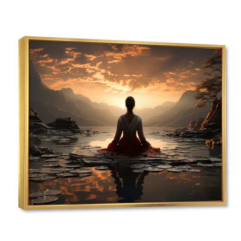 «Black Peach Meditation Eernal Now», reproduction d'art sur toile encadrée, H 34 po x l 44 po x P 1,5 po, Cadre flottant doré