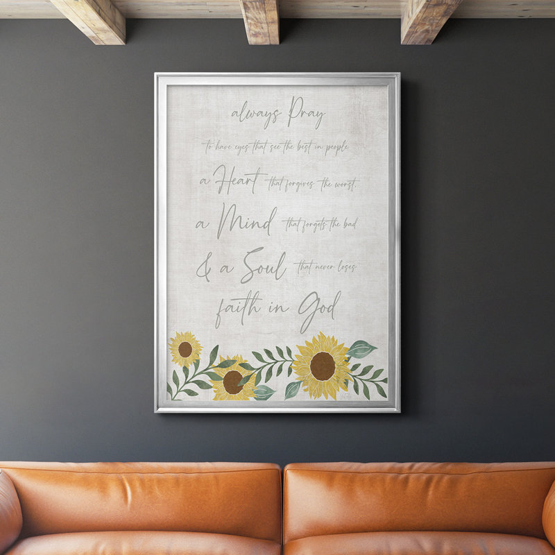 «Always Pray» par - Art textuel sur, H 42,5 po x l 30,5 po x P 1 po, Argent