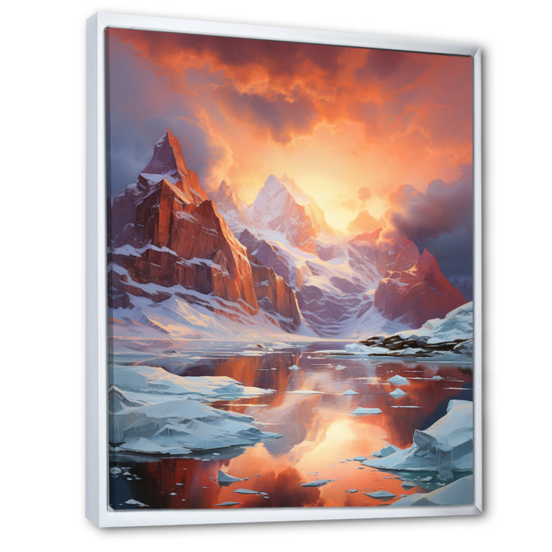 «Coral Orange Iceberg Glacial Symphony II», reproduction sur toile, H 44 po x l 34 po x P 1,5 po, Cadre flottant blanc