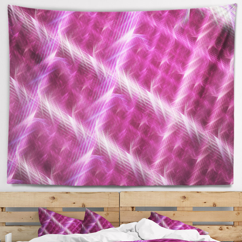 Tapisserie rose abstraite en métal, H 50 po x l 60 po