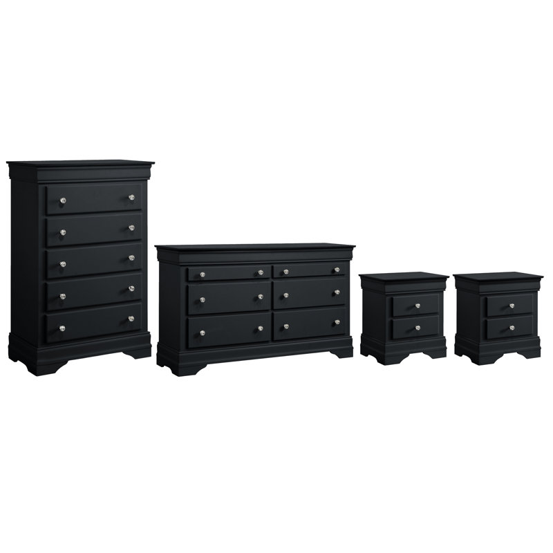 Barvelle Modern Solid Wood 4 Pieces Fully Assemble Bedroom Set, Black