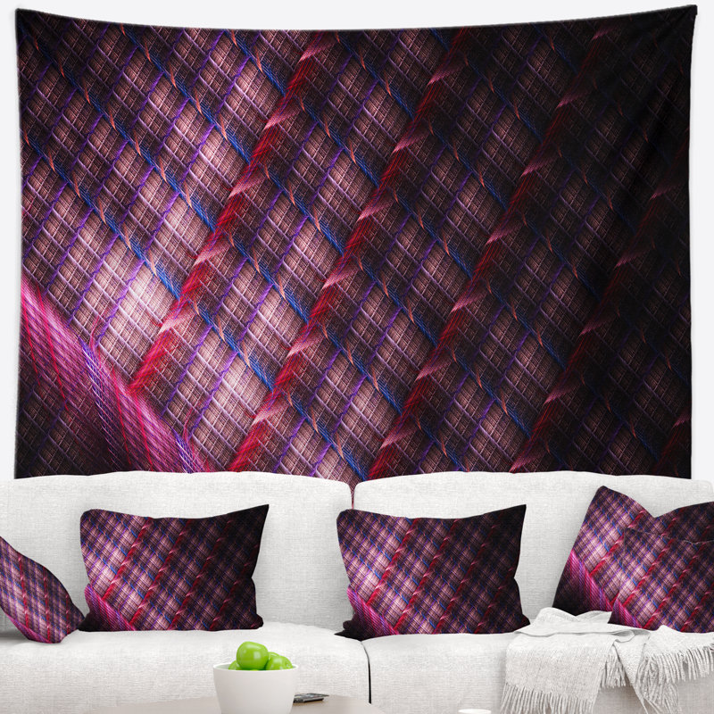 Tapisserie grise en métal abstraite rose foncé, H 32 po x l 39 po