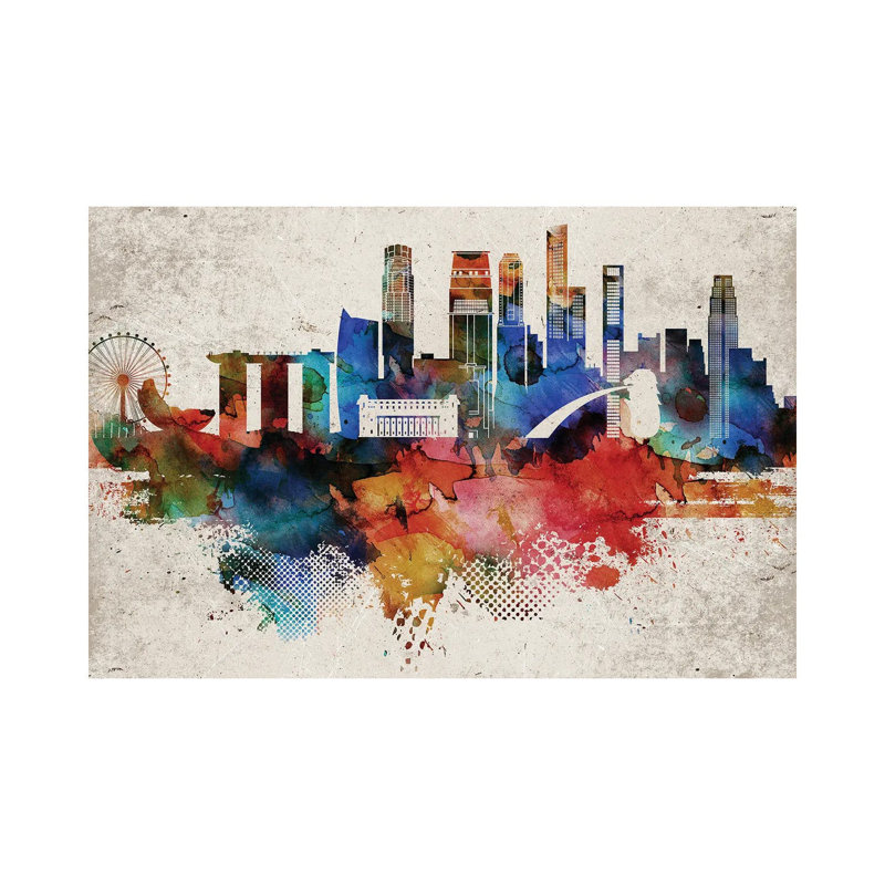 Singapore Abstract Skyline 1 Piece Wrapped Canvas Wall Art, 45.72cm H x 66.04cm W x 1.91cm D