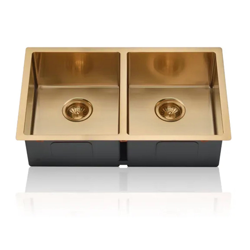 KDK HOME 32" Undermount Kitchen Sink 50/50 Double Bowl Stainless Steel Sink, Gold