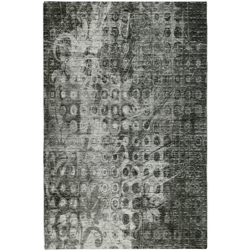 Tapis Ikat ADS577 de qualité supérieure lavable à la machine, Gris anthracite, 10 pi x 14 pi