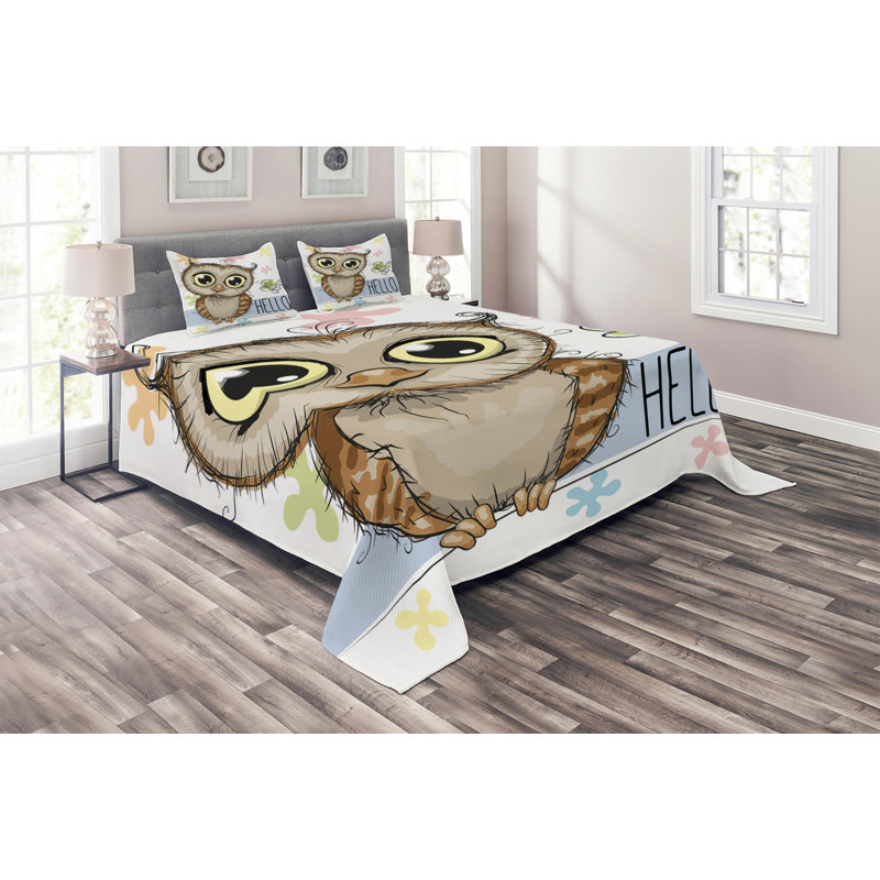 Owl Polyester Coverlet, King Bedspread + 2 Shams
