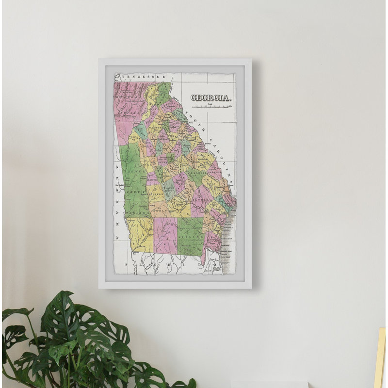 Carte rétro de la Géorgie - impression encadrée sur papier, H 30 po x l 20 po x P 1,5 po