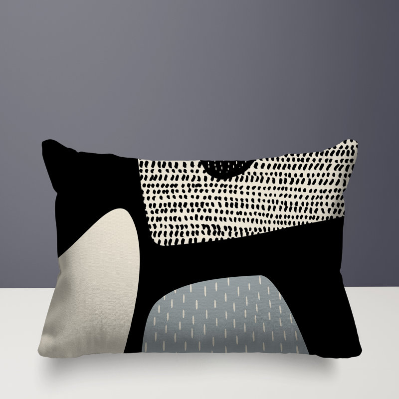 Coussin lombaire réversible intérieur / extérieur Vikka, H 18 po x l 25 po, Gris / noir / blanc cassé