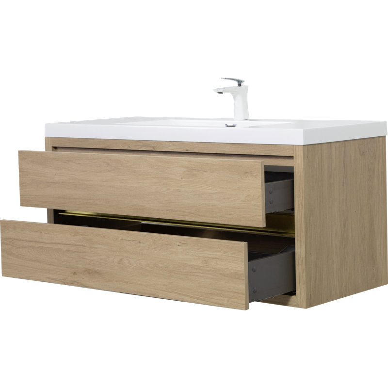 48" Wall-Mounted Bathroom Vanity with Resin Sink & Countertop, Natural Oak