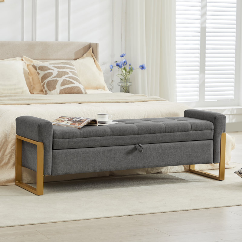 57'' Wide Tufted Rectangle Storage Ottoman, Dark Gray Linen