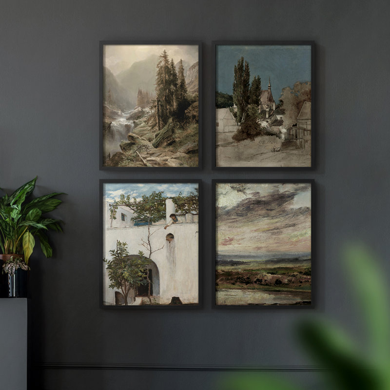 «Vintage Landscape CCIV», 4 pièces sur papier, Noir, H 44 po x l 14 po