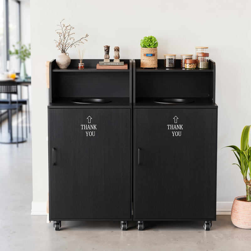 Ensemble de 2 - poubelle de restaurant de 32 gallons avec trou de goutte, poubelle en bois commerciale et poubelle, porte à charnière, plateau supérieur pour cafétéria, buffet, bureau à domicile, cuisine, buanderie et école