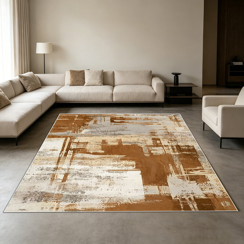 1PC Vintage Abstract Distressed Brown Beige Neutral Farmhouse area rugs for Living Room, Soft and Comfortable, Suitable for all seasons, easy-to-maintain, machine washable Indoor floor mat, Under Table Farmhouse suitable for dining room, bedroom,
