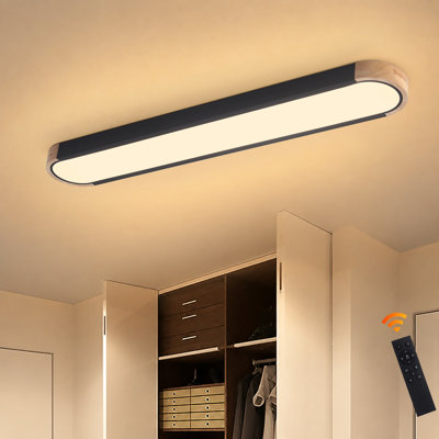 Modern Linear Wood Dimmable LED Flush Mount with Remote