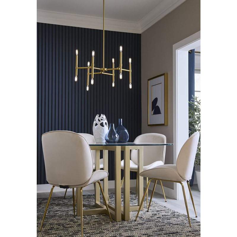 Lustre linéaire moderne à 12 lumières à intensité variable Wroblewski, Or brossé