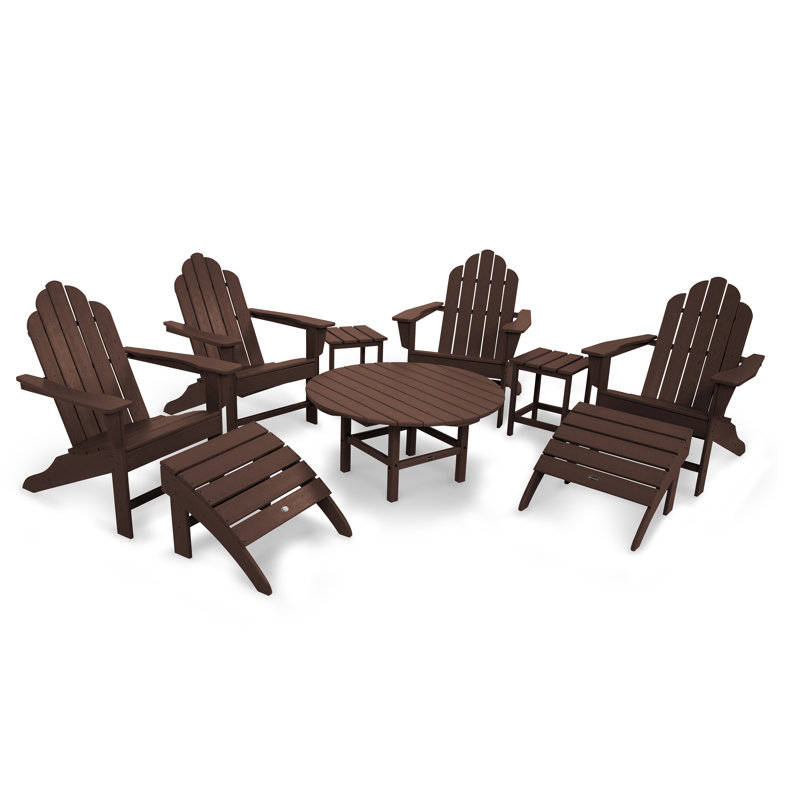 POLYWOOD Long Island Adirondack 9-Piece Conversation Group, Mahogany