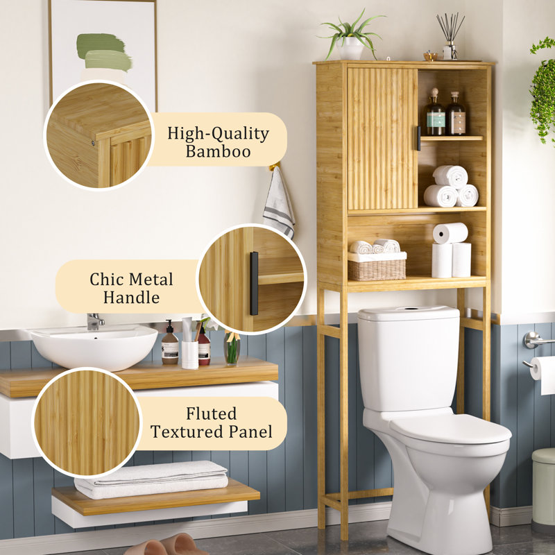 Donnell 23.6'' W X 67'' H X 9.1''D Bamboo Over The Toilet Shelf with Fluted Sliding Door