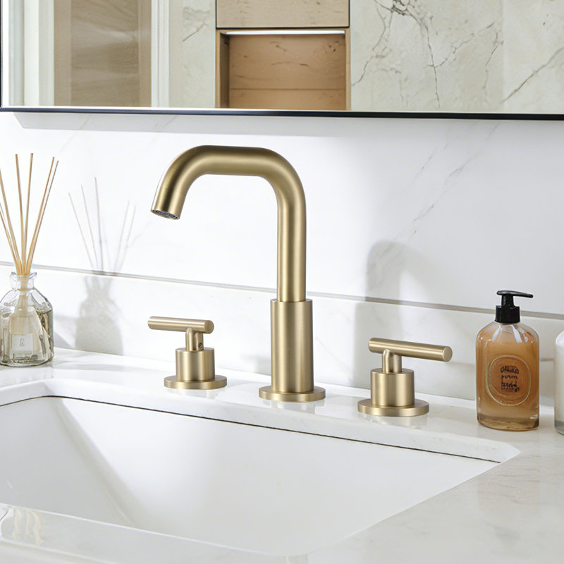 Solid Brass Double Handle Bathroom Sink Faucet, Without Drain, Brushed Gold